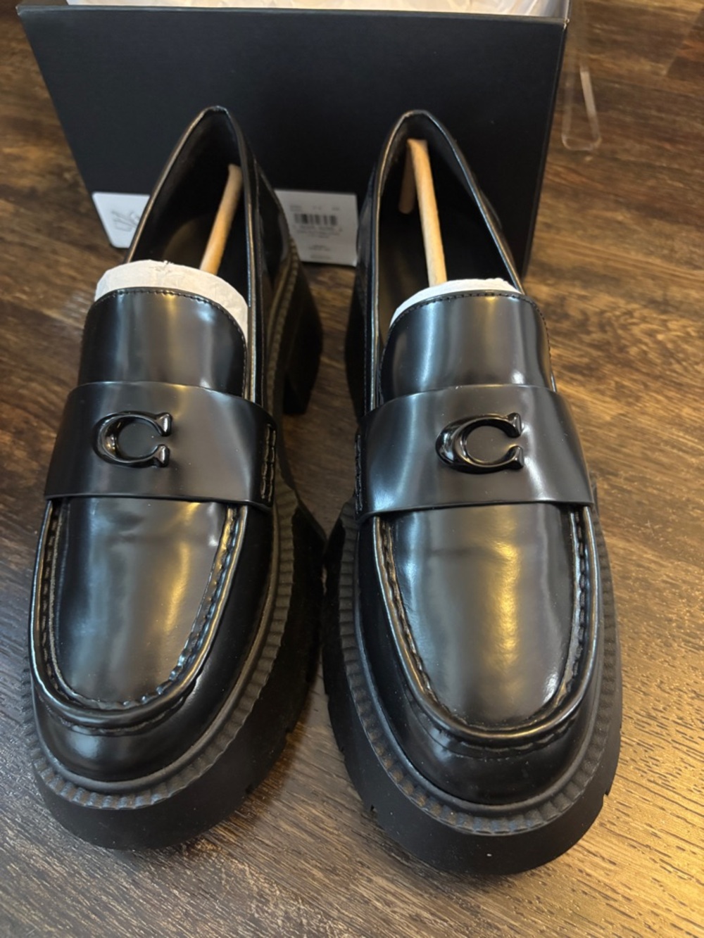 Coach Leah Platform Leather Lug Sole Loafers size 9
